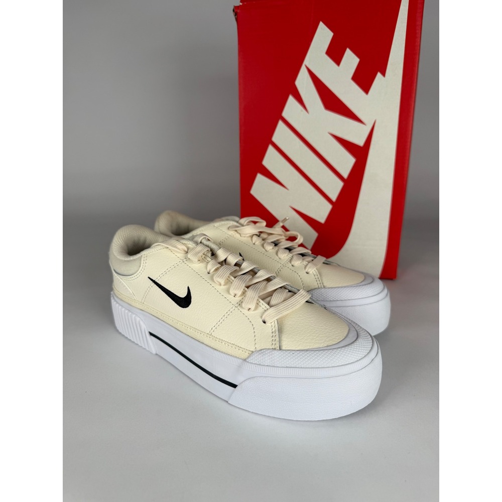 Nike Court Legacy Lift Pale Ivory Muslin Black Platform Sneakers FV5526-101